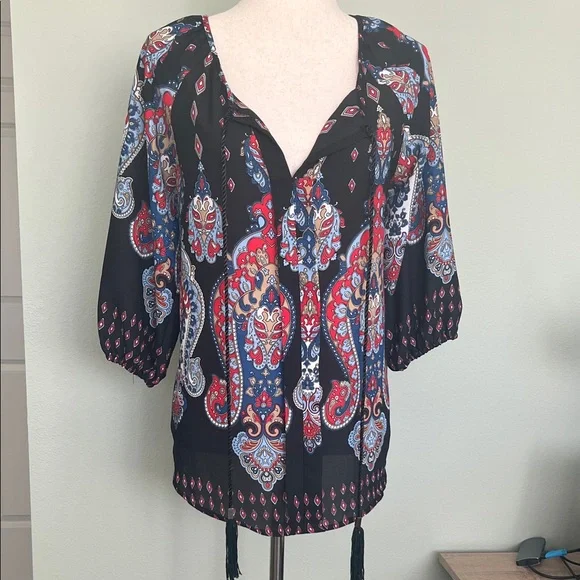 Meraki Black Blouse with Red and Blue Paisley - Picture 4 of 7